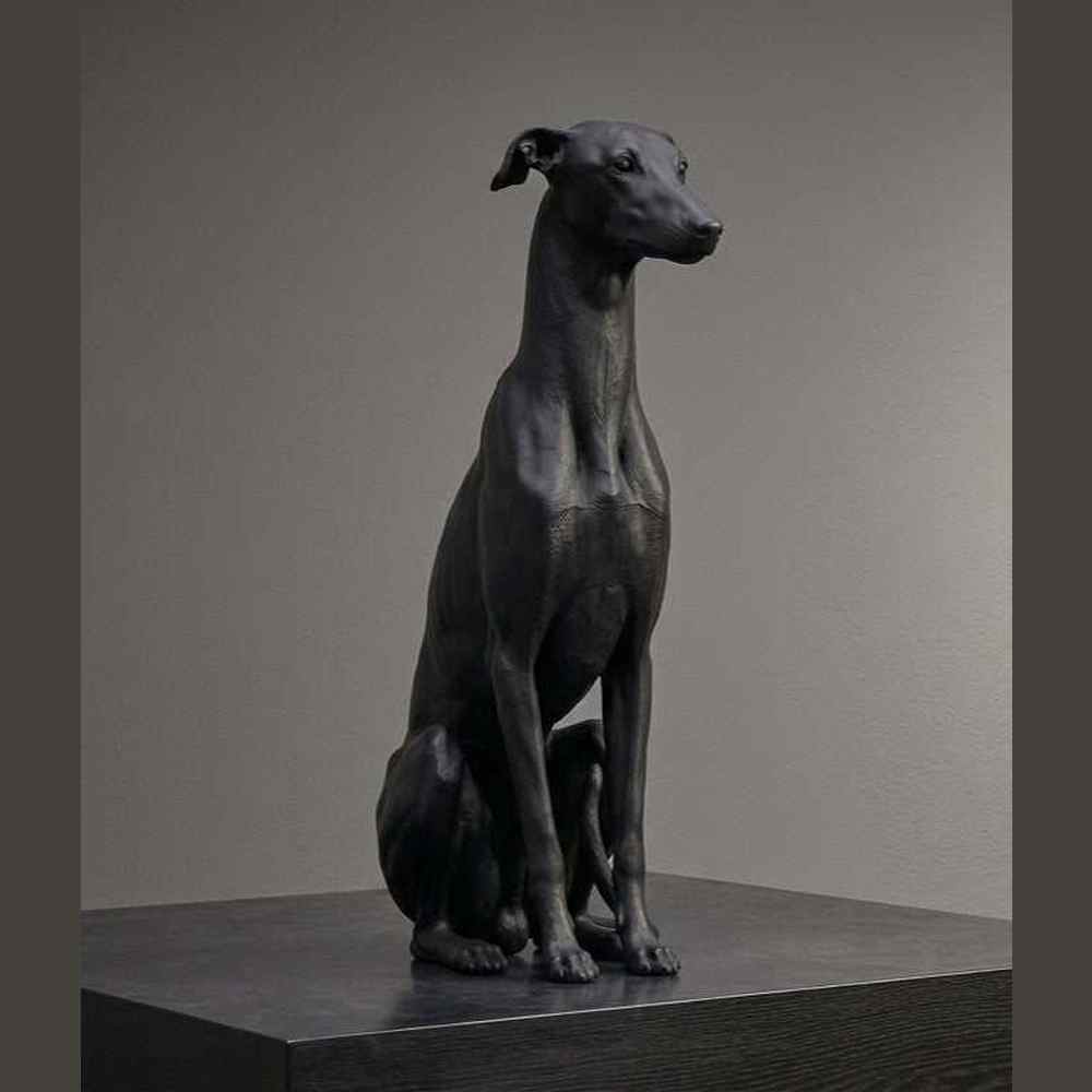 Levriero Seduto — Statua da Collezione in Resina Nera Opaca - Taraflo