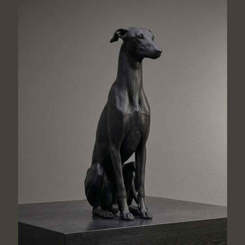 Levriero Seduto — Statua da Collezione in Resina Nera Opaca - Taraflo