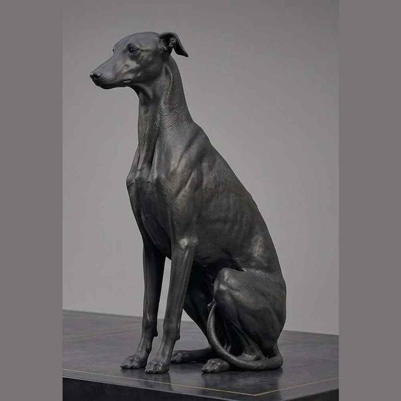 Levriero Seduto — Statua da Collezione in Resina Nera Opaca - Taraflo