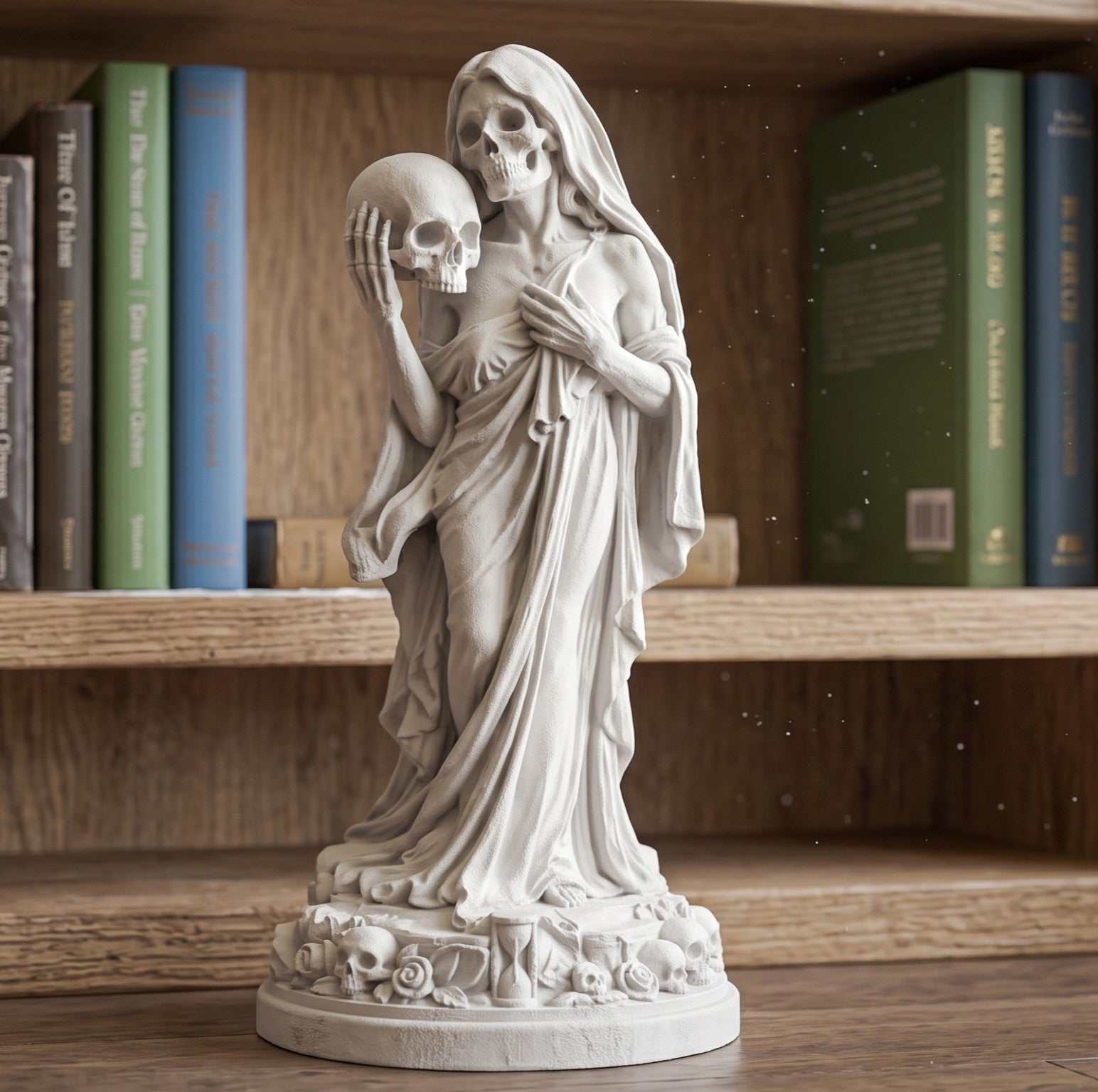 Statua Amore Eterno Memento Mori in Resina Effetto Gesso – Scultura Gotica Neoclassica "Eternal Love" con Teschi, Rose e Clessidra | Arredo Dark Academia