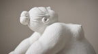 Dettaglio macro della statuetta Madre Natura in resina bianca opaca