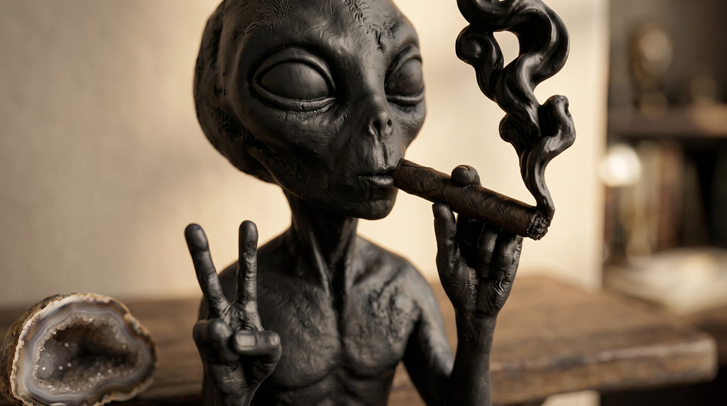 Alien noir fumant-Sculpture de bureau inspirée de la culture pop moderne