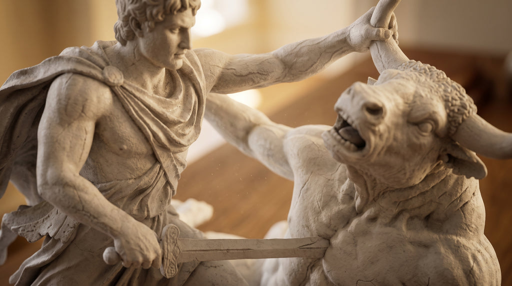 Statuetta Teseo e Minotauro - Scultura Mitologica Greca da Mensola