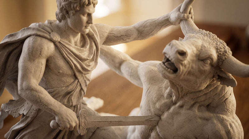 Statuetta Teseo e Minotauro - Scultura Mitologica Greca da Mensola