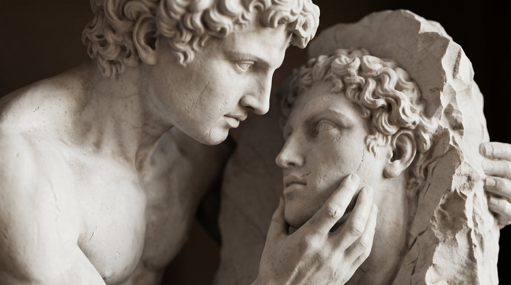 Narciso al Vischio d'Acqua – Scultura MitologicaClassica in Resina Effetto gesso
