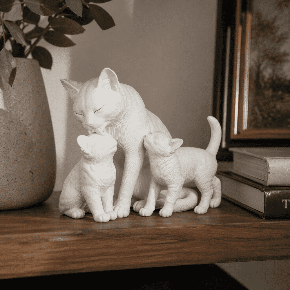 Mamma Gatta con Gattini — Statuetta da Collezione in Resina Opaca - Taraflo