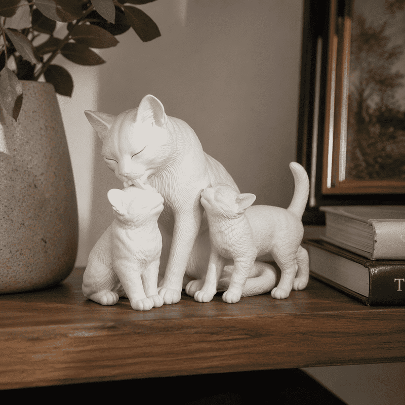 Mamma Gatta con Gattini — Statuetta da Collezione in Resina Opaca - Taraflo