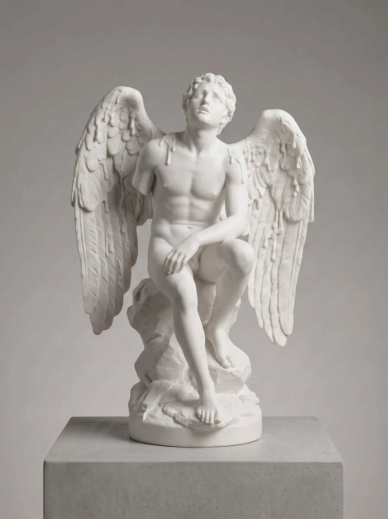 La Caduta di Icaro: Statua in Marmo Bianco sul Tragico Volo Mitologico - Taraflo