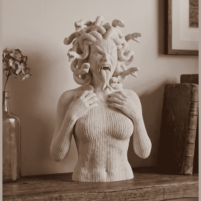 Medusa Urlante — Busto in Resina Bianca Opaca (Effetto Maglia) - Taraflo