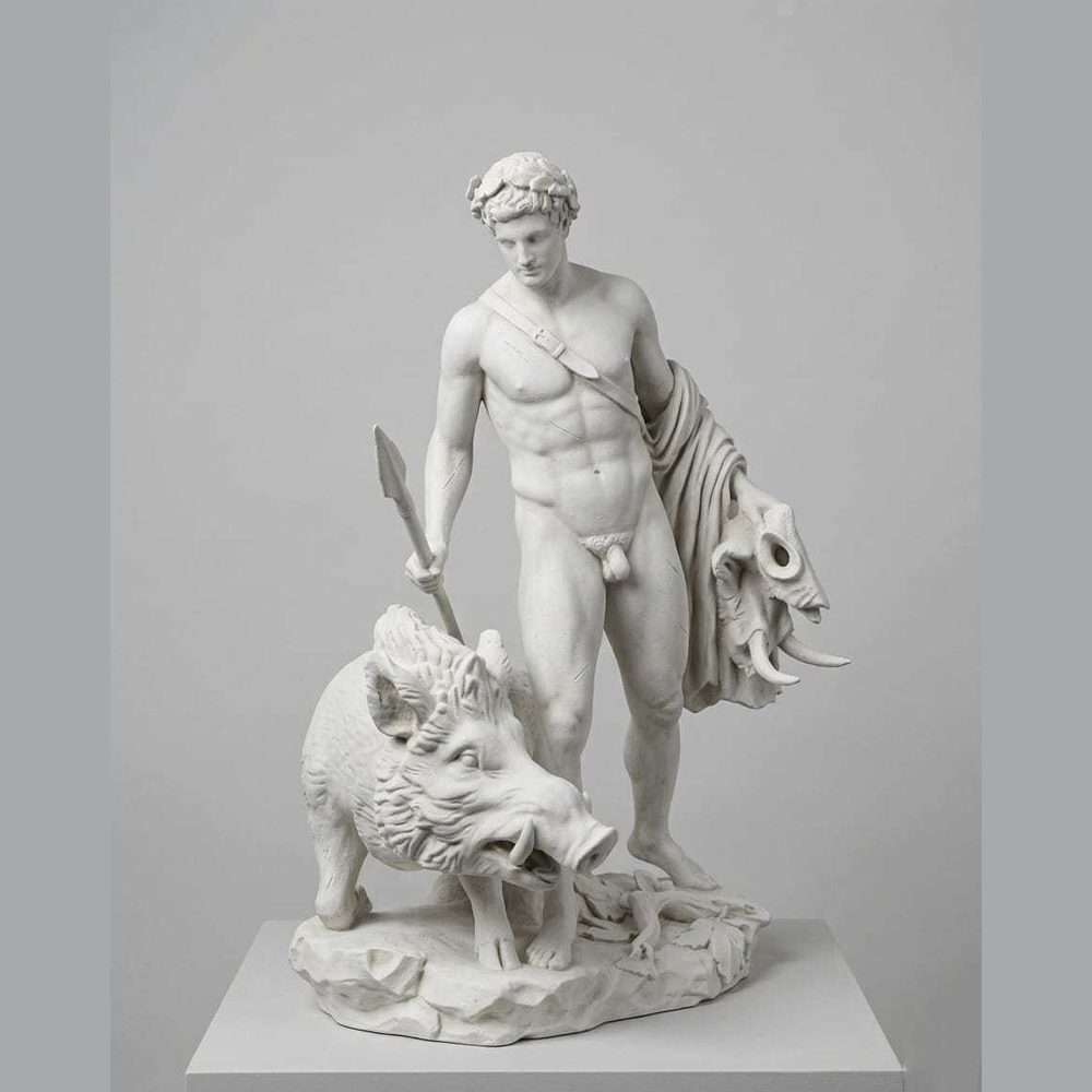Meleagro e il Cinghiale di Calidone — Scultura Mitologica in Resina - Taraflo