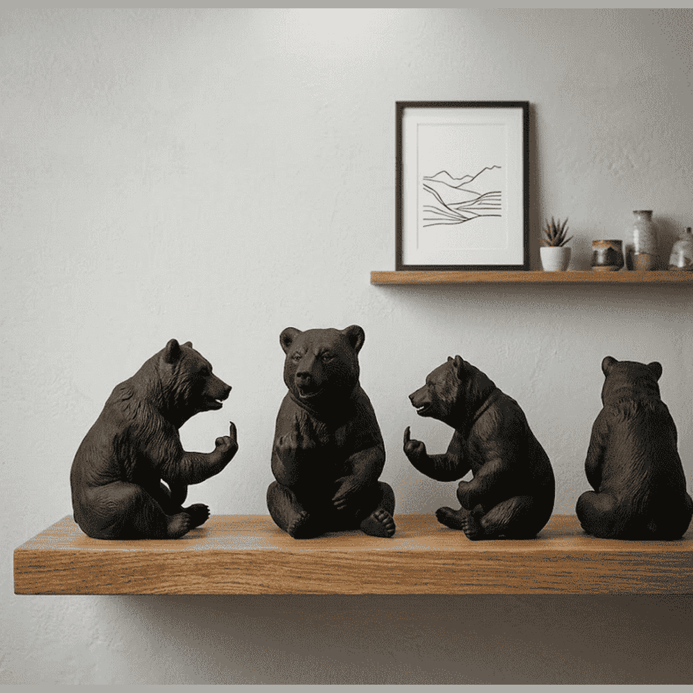 Rude Bear — Matte Black Opaque Resin Decorative Bear Figurine A sassy bear that tells you off. Figurine with a cheeky attitude and unmistakable gesture: pure irony for anyone who never takes themselves too seriously. Taraflo Taraflo Decorative Figurine