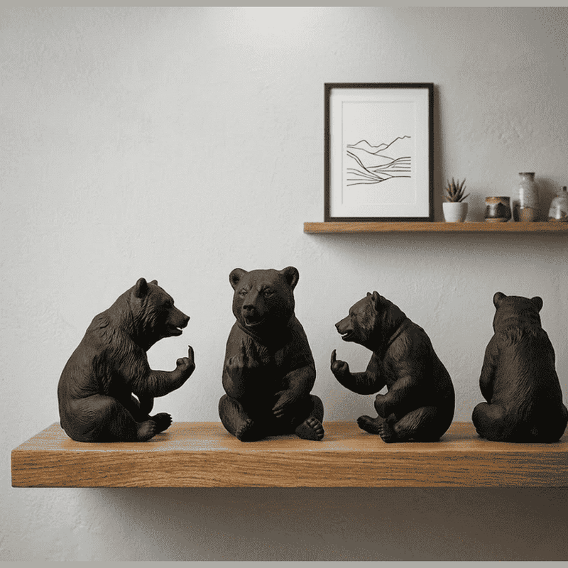 Orso «Rude Bear» — Statuetta Decorativa in Resina Nera Opaca - Taraflo
