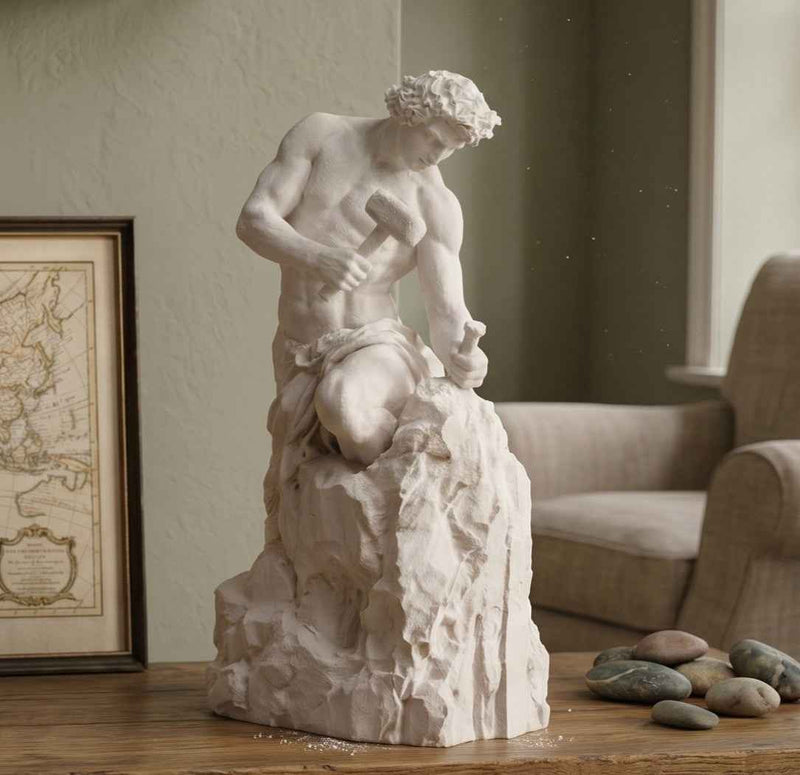 Statua Self-Made Man in resina effetto gesso, scultura dell'uomo che scolpisce se stesso