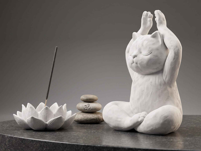 Statua Gatto Yoga in Meditazione Nera Opaca – Statuetta Decorativa Zen e Regalo per Amanti dei Gatti