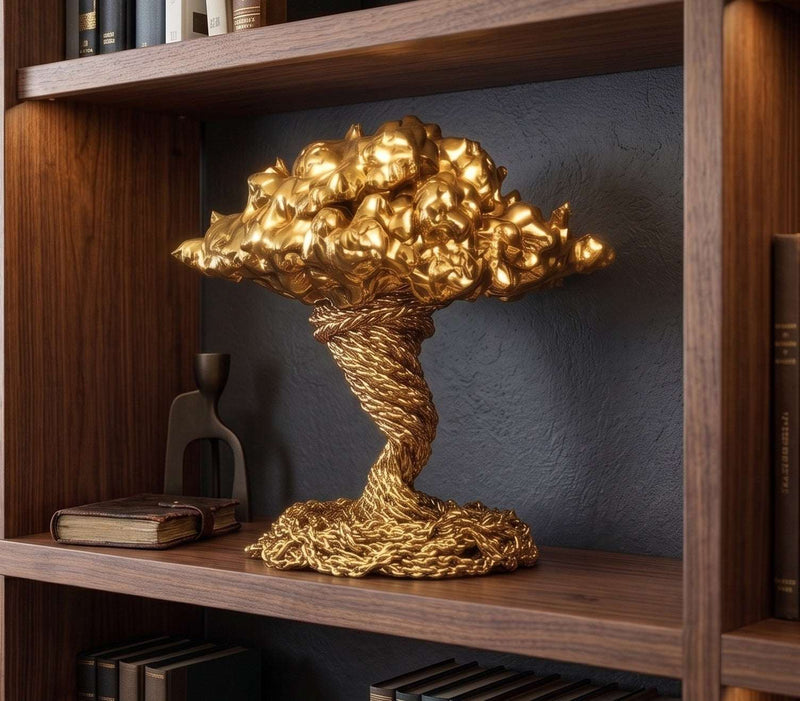 Scultura Dorata Decorativa, Tempesta Astratta in Resina Oro