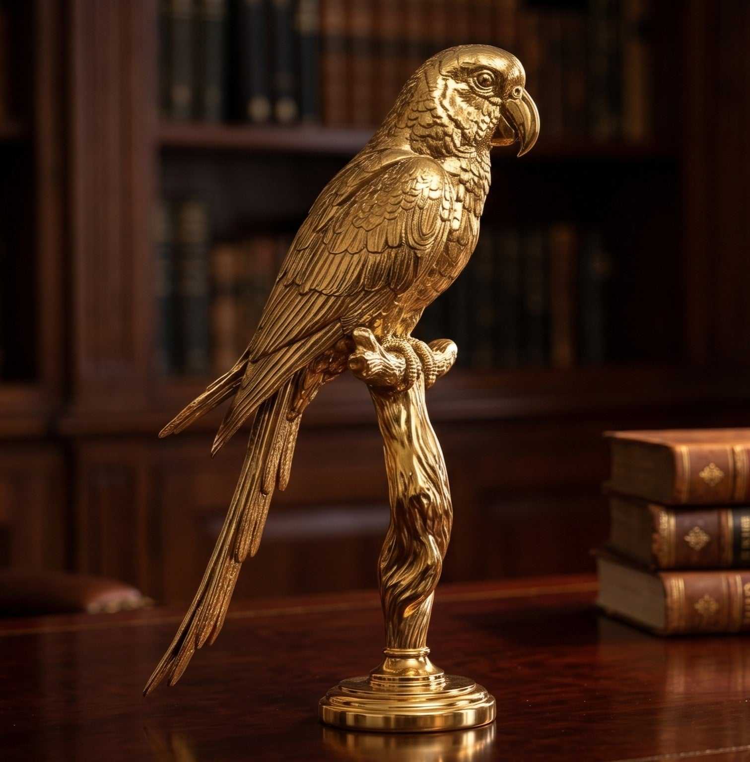 Pappagallo Portafortuna Dorato da Appoggio | Statuetta Decorativa Lusso per Soggiorno e Studio