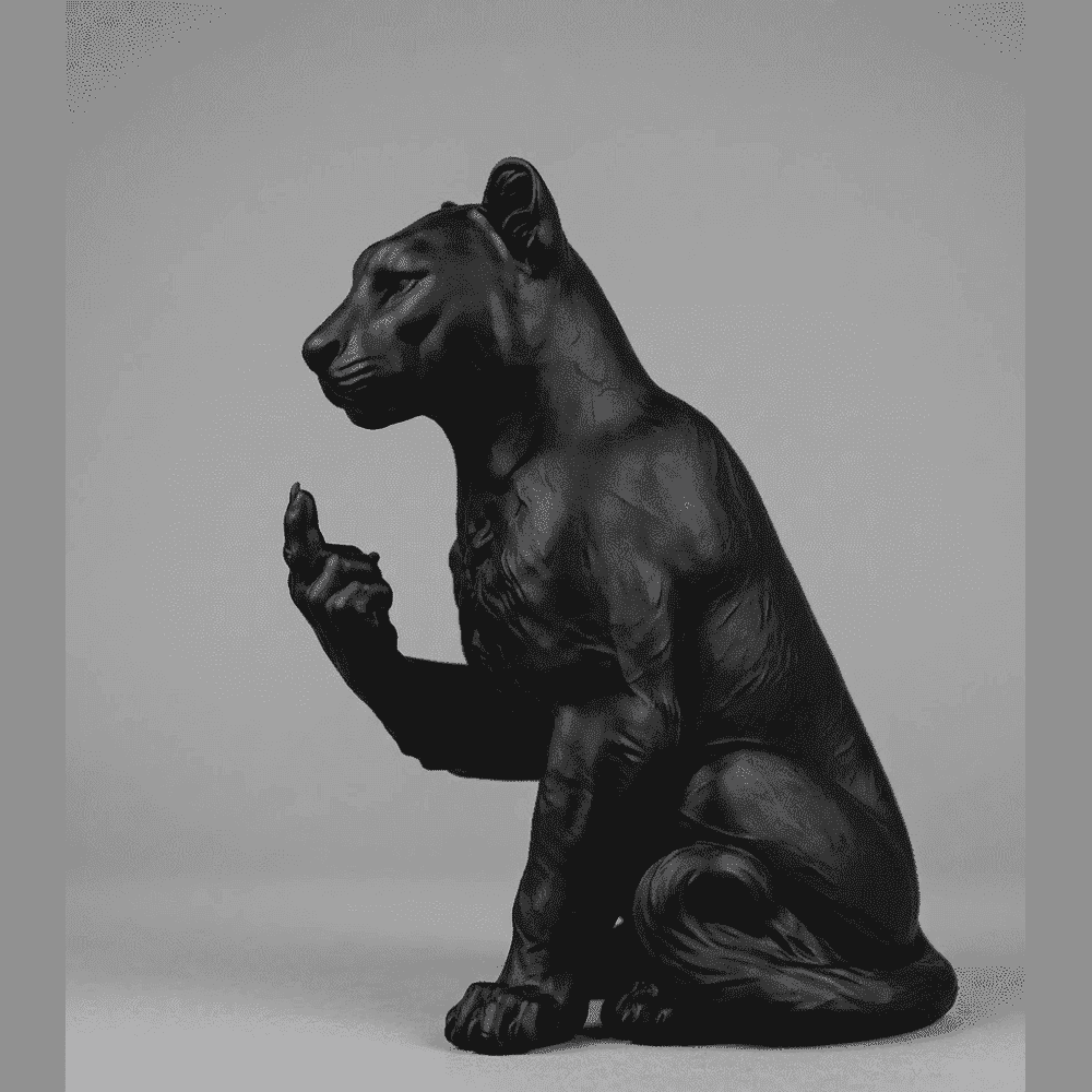 Panther "The Rebel" — Matte Black Resin Statue. Feline elegance and rebellious spirit, in one pose. A large feline in a proud, relaxed stance, caught making an unabashedly provocative gesture. Taraflo matte black resin statue
