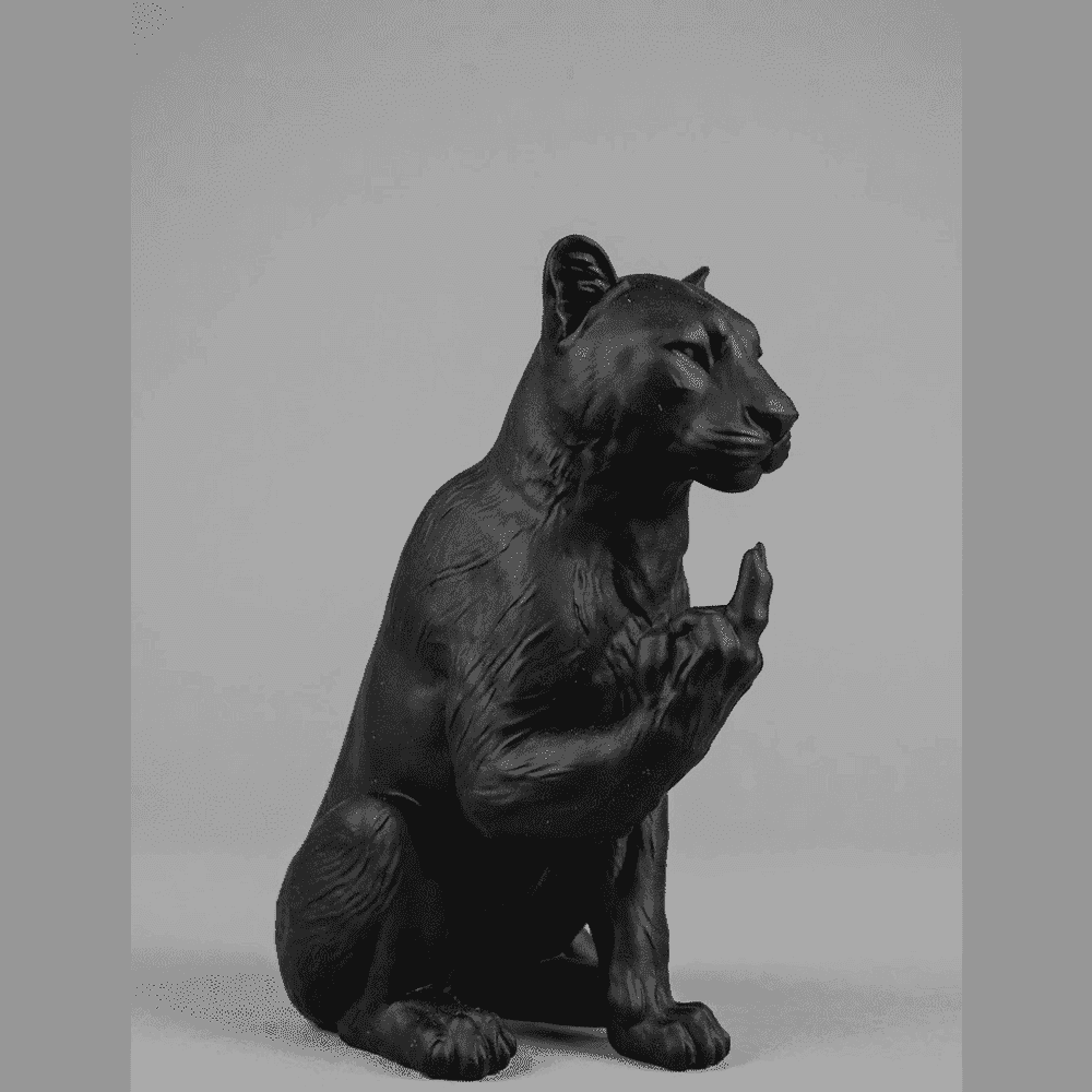 Panther 'The Rebel' — Matte Black Resin Statue. Feline elegance and rebellious spirit, captured in a single pose. A large feline in a proud, relaxed pose, caught making an unapologetically provocative gesture. The contrTarafloTaraflo black resin statue