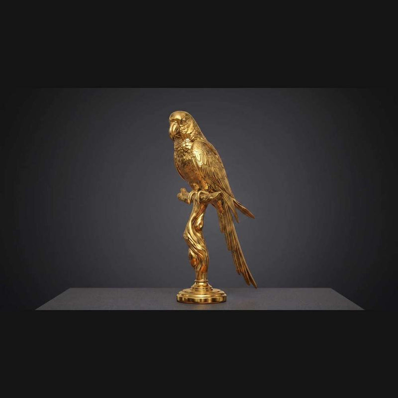 Pappagallo Portafortuna Dorato da Appoggio | Statuetta Decorativa Lusso per Soggiorno e Studio