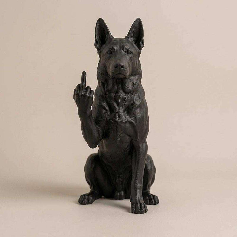 Statuetta Pastore tedesco in resina 3D, finitura nero e bianco, decorazione elegante e artigianale
