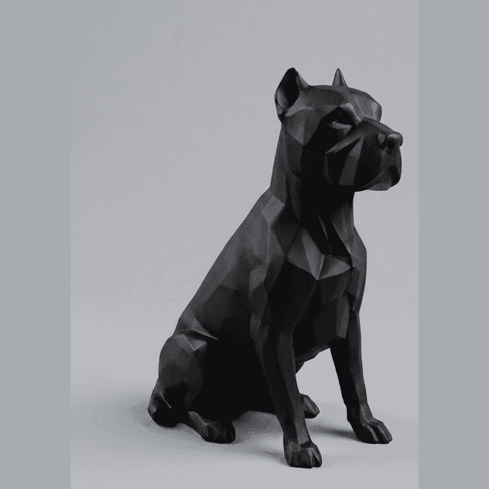 Pit Bull «Sentinel» — Scultura Low-Poly in Resina Nera Opaca - Taraflo