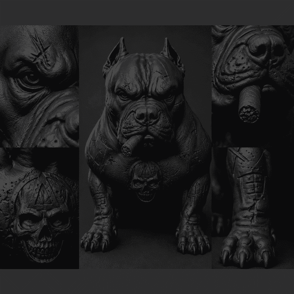 Pitbull Urban Dark — Statua da Collezione in Resina Nera Opaca - Taraflo