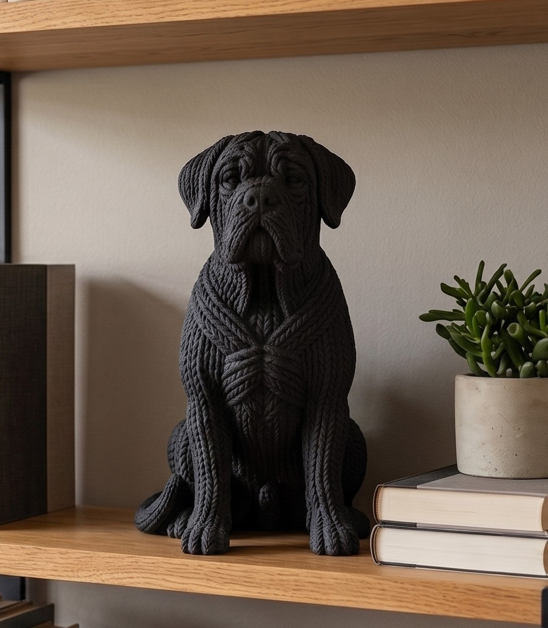 Statuetta Cane Corso Nero Opaco in Resina, Design Effetto Cucito a Mano, Cucciolo, Colore Personalizzabile, Regalo Amanti Cani Taraflo