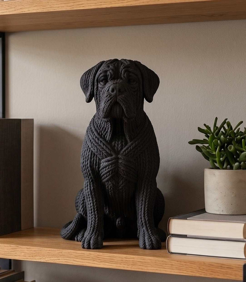 Cane Corso Cucciolo «Cucito a Mano» — Statuetta in Resina Nera Opaca - Taraflo