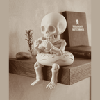Thoughtful Skeletons — Ironic Matte White Resin Figurines. Daily life seen from the other side. Tiny skeletons caught in a quiet, ironic moment: drinking coffee, playing, cooking, or simply reflecting. Taraflo Taraflo Thoughtful Skeletons