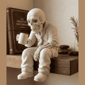 Thoughtful Skeletons — Ironic Matte White Resin Figurines Daily life, seen from the other side. Little skeletons caught in a moment of rest and irony: drinking coffee, playing, cooking, or simply reflecting. Taraflo Taraflo Thoughtful Skeletons