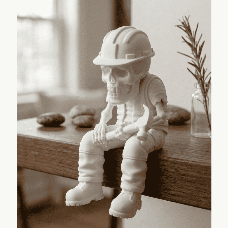 Scheletri Pensosi — Statuette Ironiche in Resina Bianca Opaca - Taraflo