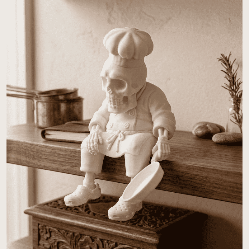 Scheletri Pensosi — Statuette Ironiche in Resina Bianca Opaca - Taraflo