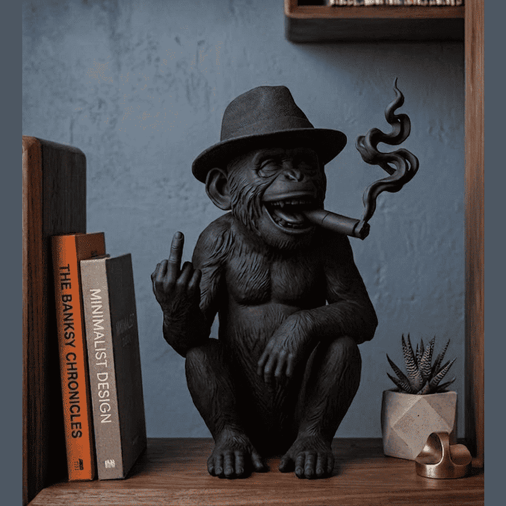 Scimmia «Rebel Icon» — Statuetta Decorativa in Resina Nera Opaca - Taraflo