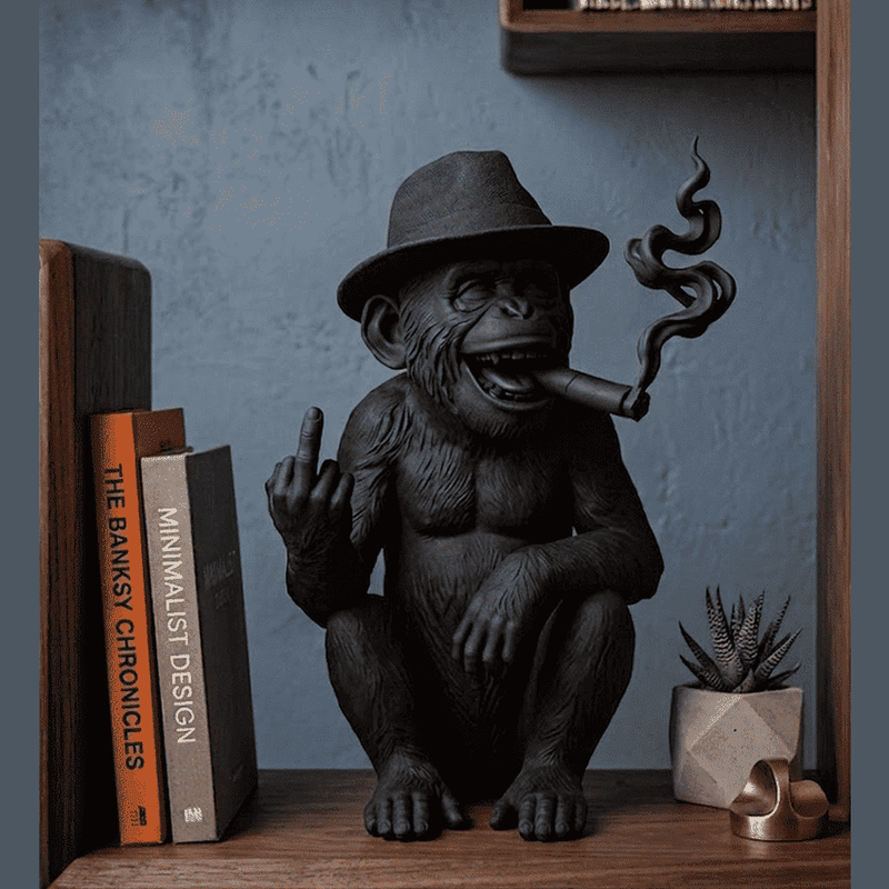 Scimmia «Rebel Icon» — Statuetta Decorativa in Resina Nera Opaca - Taraflo