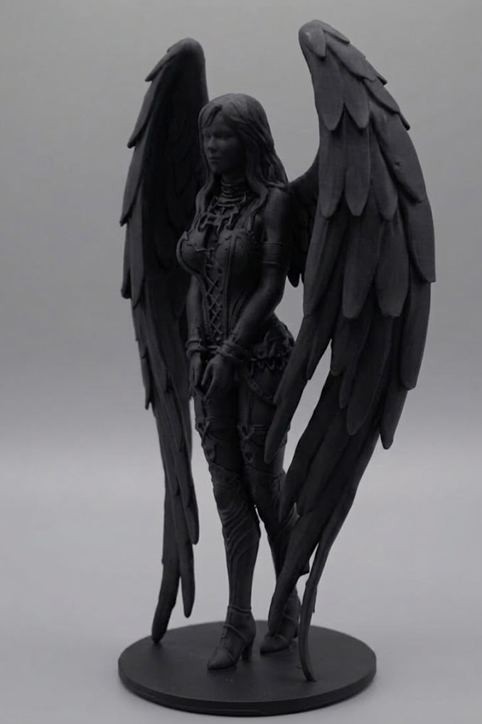 Angelo oscuro incatenato – statua gotica dark fantasy, angelo triste in lacrime, decorazione unica