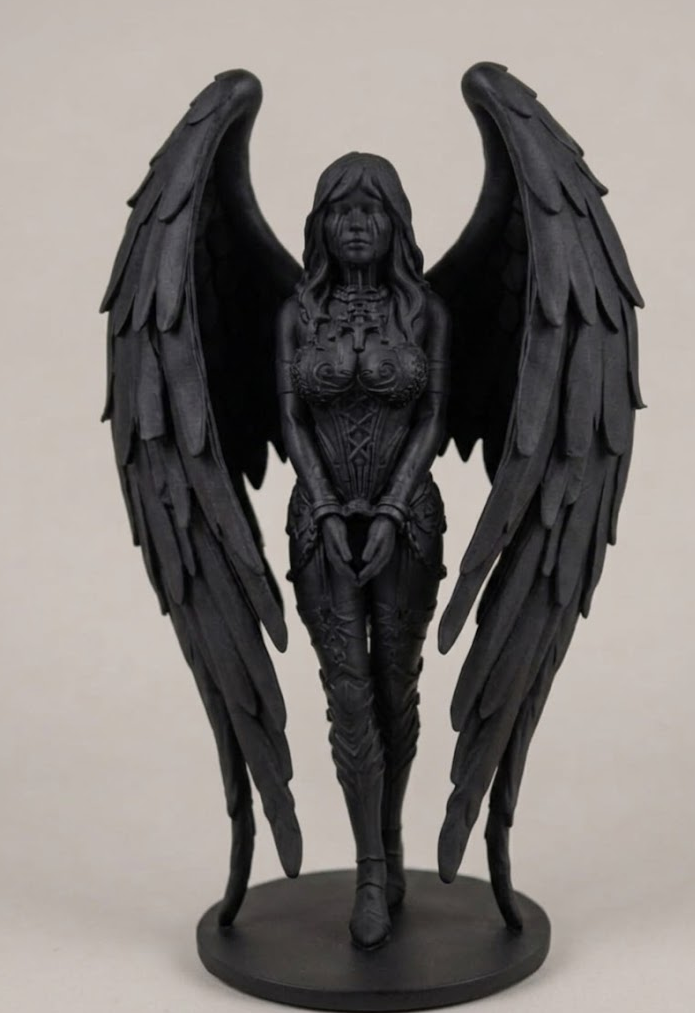 Angelo oscuro incatenato – statua gotica dark fantasy, angelo triste in lacrime, decorazione unica