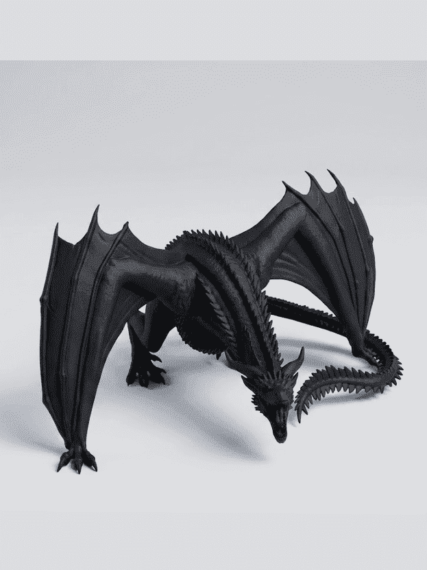Statua di Drago Nero in resina nera opaca con ali spiegate e dettagli scolpiti per collezione dark fantasy