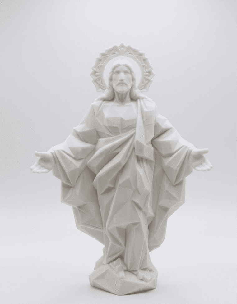 Cristo Redentore Low-Poly — Statua Sacra in Resina Bianca Opaca - Taraflo