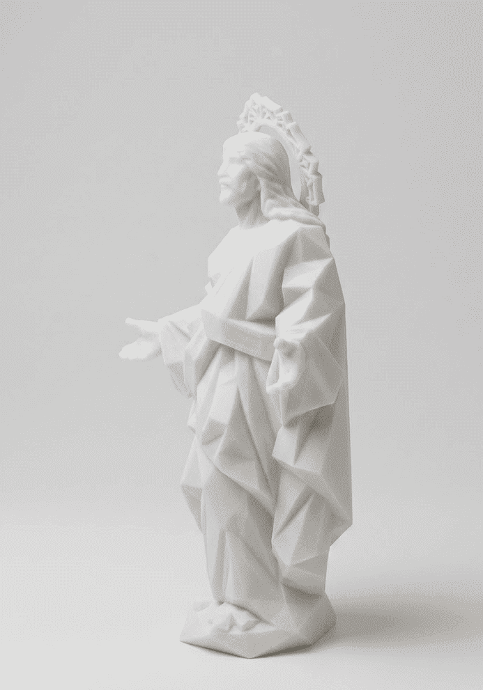 Cristo Redentore Low-Poly — Statua Sacra in Resina Bianca Opaca - Taraflo