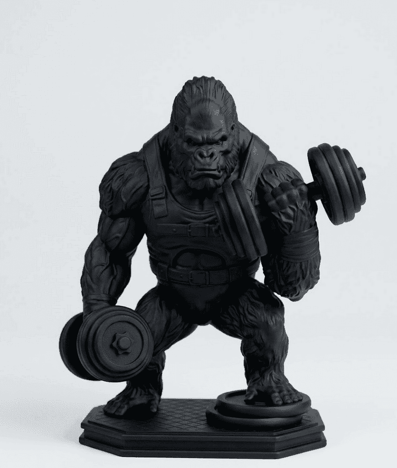 Gorilla «Gains» — Statuetta Fitness in Resina Nera Opaca - Taraflo