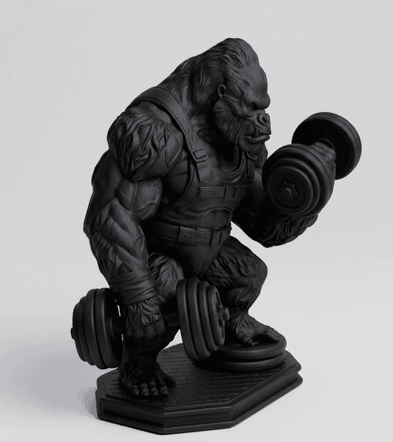 Gorilla «Gains» — Statuetta Fitness in Resina Nera Opaca - Taraflo