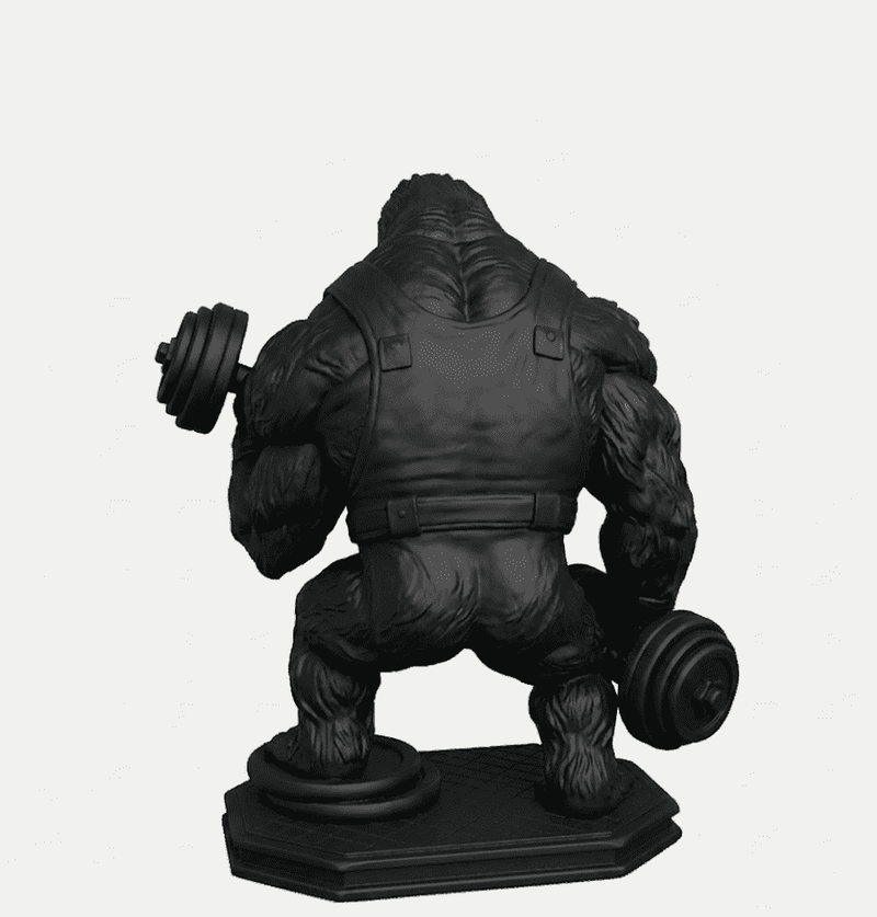 Gorilla «Gains» — Statuetta Fitness in Resina Nera Opaca - Taraflo