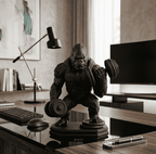 Gorilla «Gains» — Statuetta Fitness in Resina Nera Opaca - Taraflo