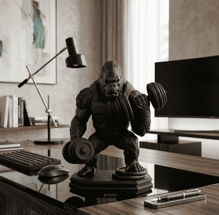 Gorilla «Gains» — Statuetta Fitness in Resina Nera Opaca - Taraflo
