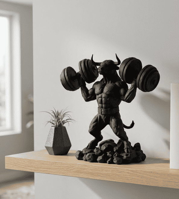 Toro «Iron Beast» — Statuetta Fitness in Resina Nera Opaca - Taraflo