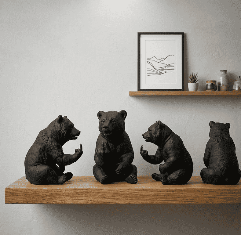 Orso «Rude Bear» — Statuetta Decorativa in Resina Nera Opaca - Taraflo