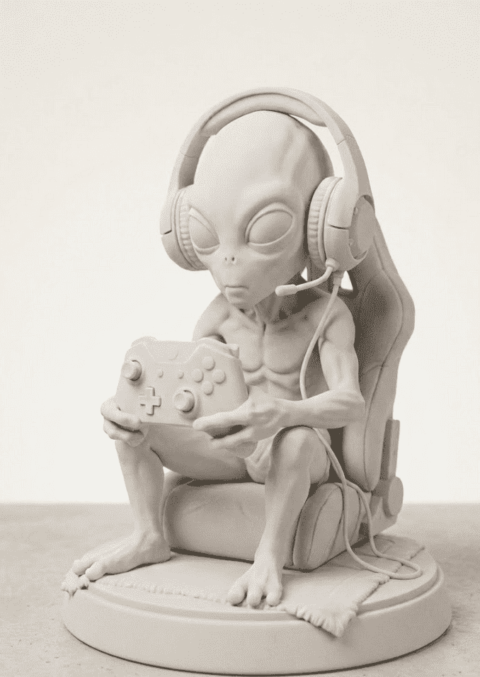 Cosmic Gamer — Statuetta da Scrivania Gaming in Resina Bianca Opaca - Taraflo