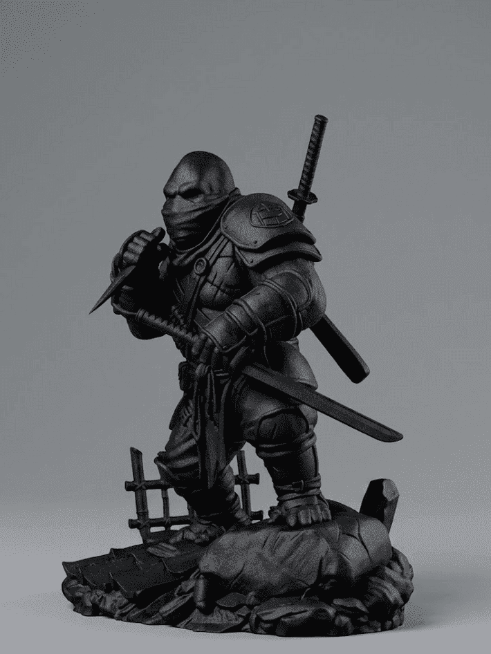 Gorilla «Ninja Ronin» — Statuetta da Collezione in Resina Nera Opaca - Taraflo