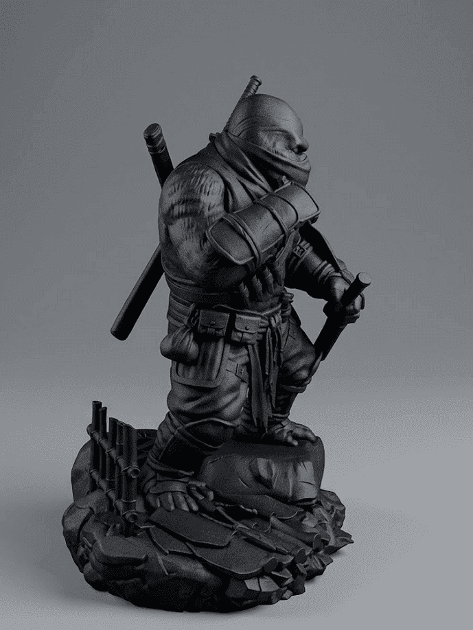 Gorilla «Ninja Ronin» — Statuetta da Collezione in Resina Nera Opaca - Taraflo