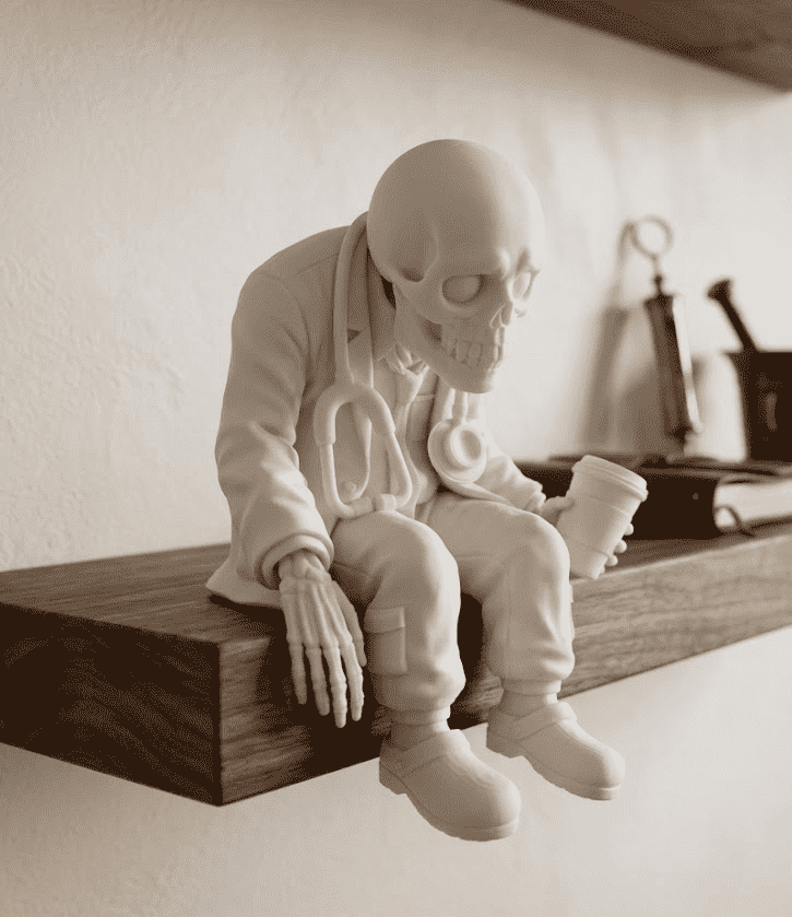 Scheletri Pensosi — Statuette Ironiche in Resina Bianca Opaca - Taraflo